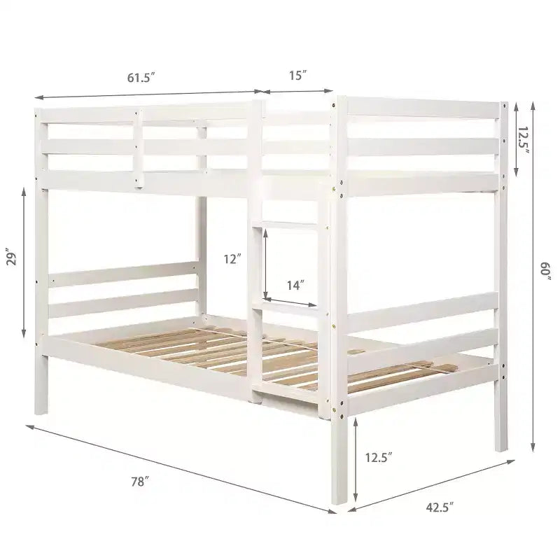 Costway Lits superposés en bois jumeaux sur jumeaux avec échelle et barrière de sécurité Expresso/Blanc