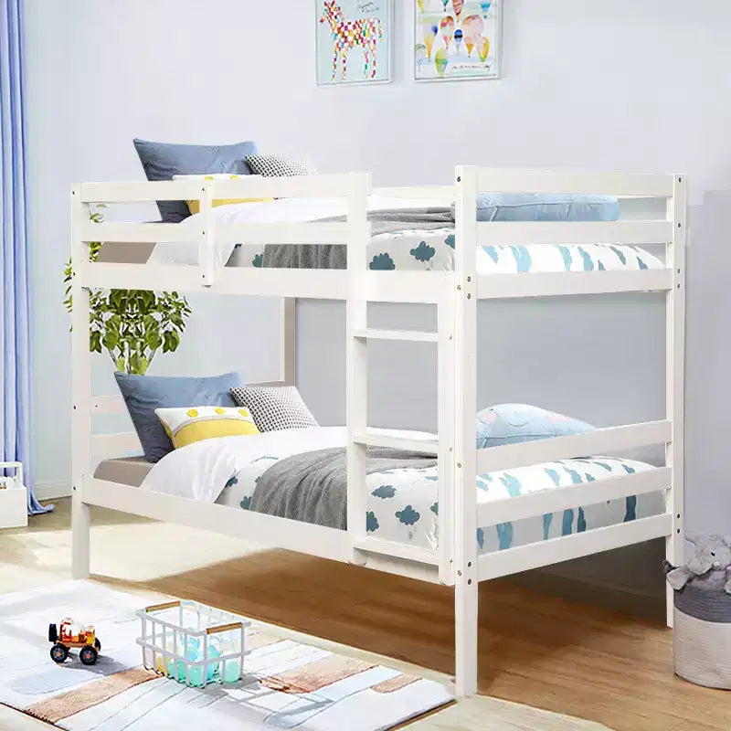 Costway Lits superposés en bois jumeaux sur jumeaux avec échelle et barrière de sécurité Expresso/Blanc