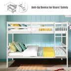 Costway Lits superposés en bois jumeaux sur jumeaux avec échelle et barrière de sécurité Expresso/Blanc