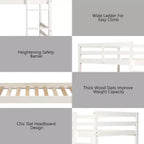 Costway Lits superposés en bois jumeaux sur jumeaux avec échelle et barrière de sécurité Expresso/Blanc