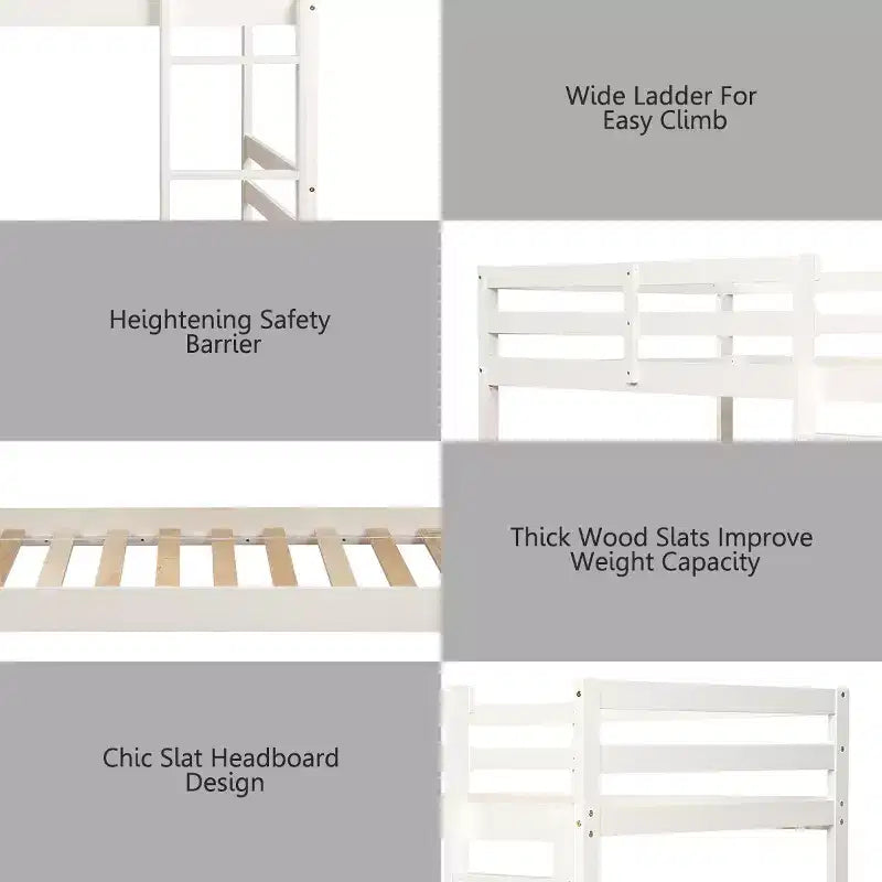 Costway Lits superposés en bois jumeaux sur jumeaux avec échelle et barrière de sécurité Expresso/Blanc