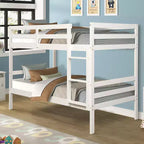 Costway Lits superposés en bois jumeaux sur jumeaux avec échelle et barrière de sécurité Expresso/Blanc