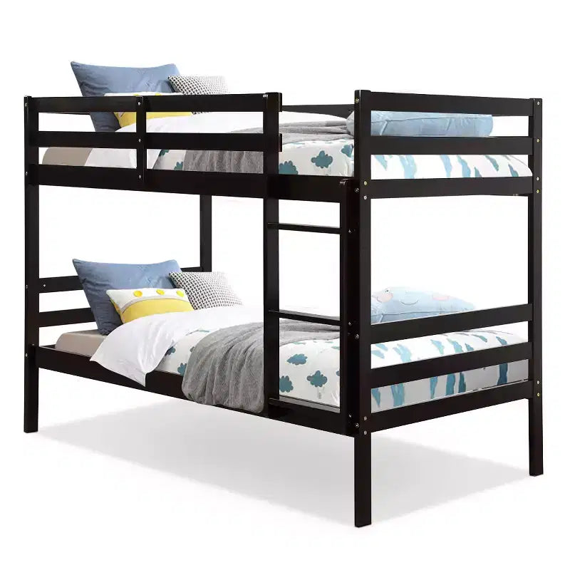 Costway Lits superposés en bois jumeaux sur jumeaux avec échelle et barrière de sécurité Expresso/Blanc