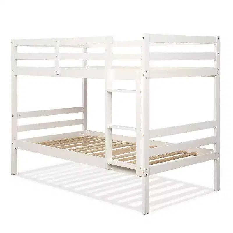 Costway Lits superposés en bois jumeaux sur jumeaux avec échelle et barrière de sécurité Expresso/Blanc
