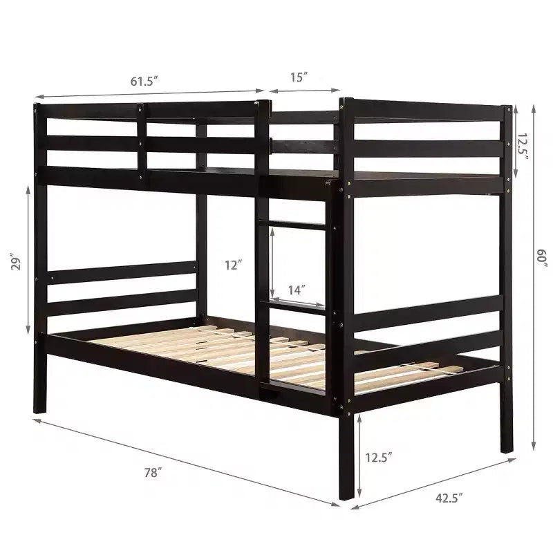 Costway Lits superposés en bois jumeaux sur jumeaux avec échelle et barrière de sécurité Expresso/Blanc