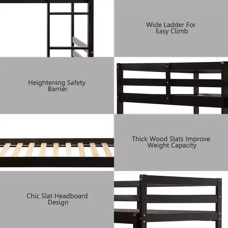 Costway Lits superposés en bois jumeaux sur jumeaux avec échelle et barrière de sécurité Expresso/Blanc