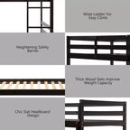 Costway Lits superposés en bois jumeaux sur jumeaux avec échelle et barrière de sécurité Expresso/Blanc