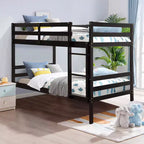Costway Twin Over Twin Wood Bunk Beds Ladder Safety Rail EspressoWhite