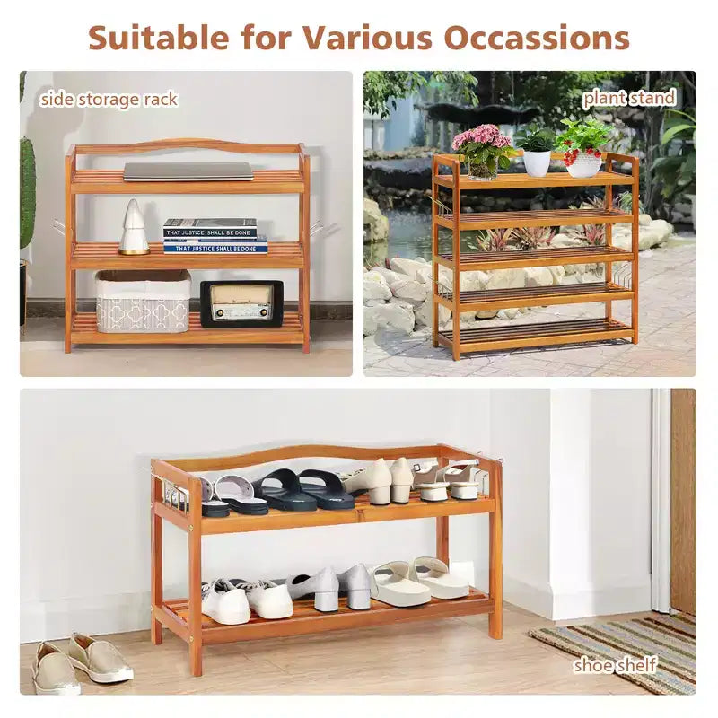 Meuble à Chaussures à 2 Niveaux en Bois Costway Organisateur de Rangement pour Chaussures Robuste et Autonome