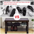 Costway Banc range-chaussures 3 niveaux en bambou Étagère de rangement Organisateur Meuble d'entrée Maison Noir