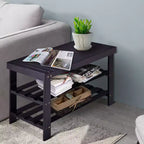 Costway Banc range-chaussures 3 niveaux en bambou Étagère de rangement Organisateur Meuble d'entrée Maison Noir