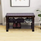Costway Banc range-chaussures 3 niveaux en bambou Étagère de rangement Organisateur Meuble d'entrée Maison Noir