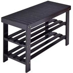 Costway Banc range-chaussures 3 niveaux en bambou Étagère de rangement Organisateur Meuble d'entrée Maison Noir