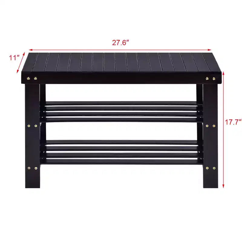 Costway Banc range-chaussures 3 niveaux en bambou Étagère de rangement Organisateur Meuble d'entrée Maison Noir