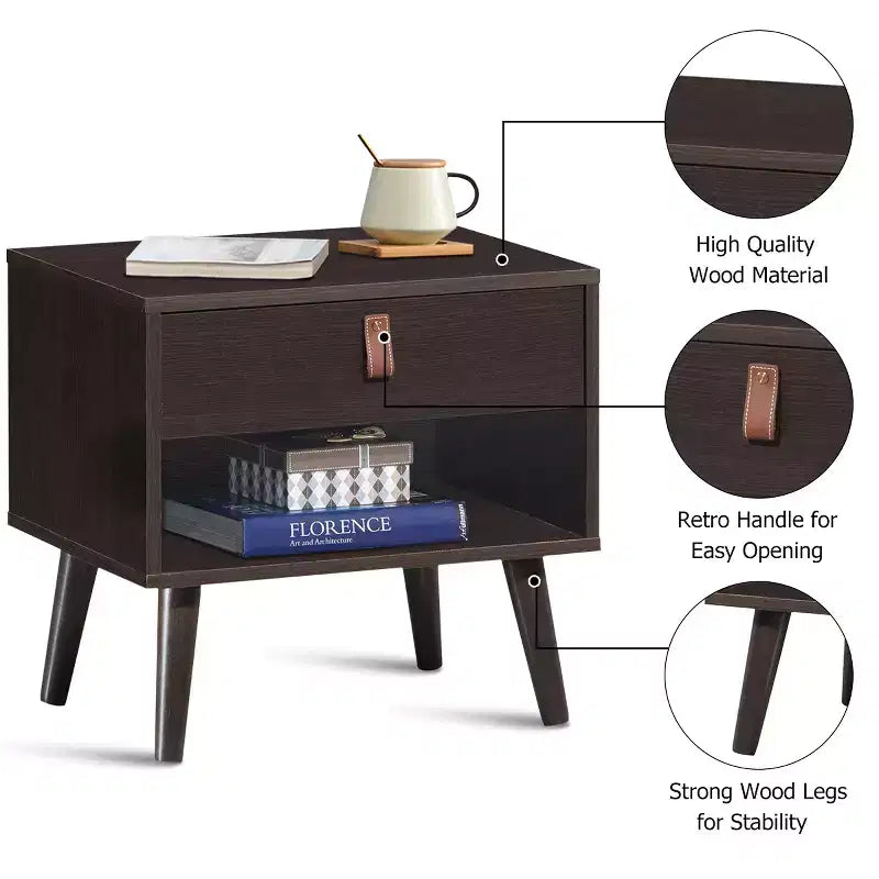 Costway Lot de 2 Tables de Chevet Canapé Côté Table d'Appoint Tiroir