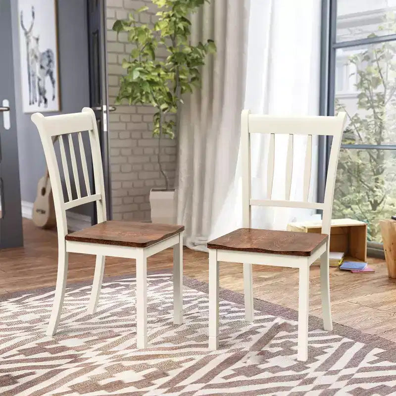 Costway Lot de 2 chaises de salle à manger en bois, dossier haut, style Whitesburg, pour cuisine, noir et blanc