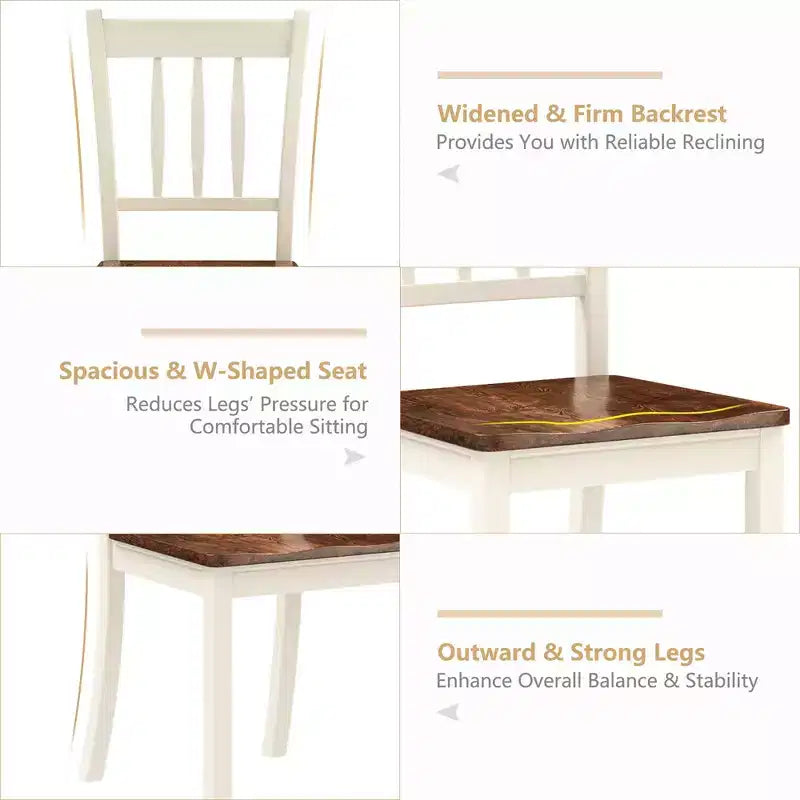 Costway Lot de 2 chaises de salle à manger en bois, dossier haut, style Whitesburg, pour cuisine, noir et blanc