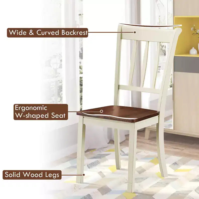 Costway Lot de 2 chaises de salle à manger en bois, dossier haut, style Whitesburg, pour cuisine, noir et blanc