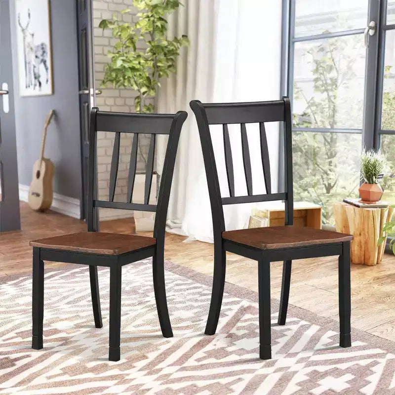 Costway Lot de 2 chaises de salle à manger en bois, dossier haut, style Whitesburg, pour cuisine, noir et blanc