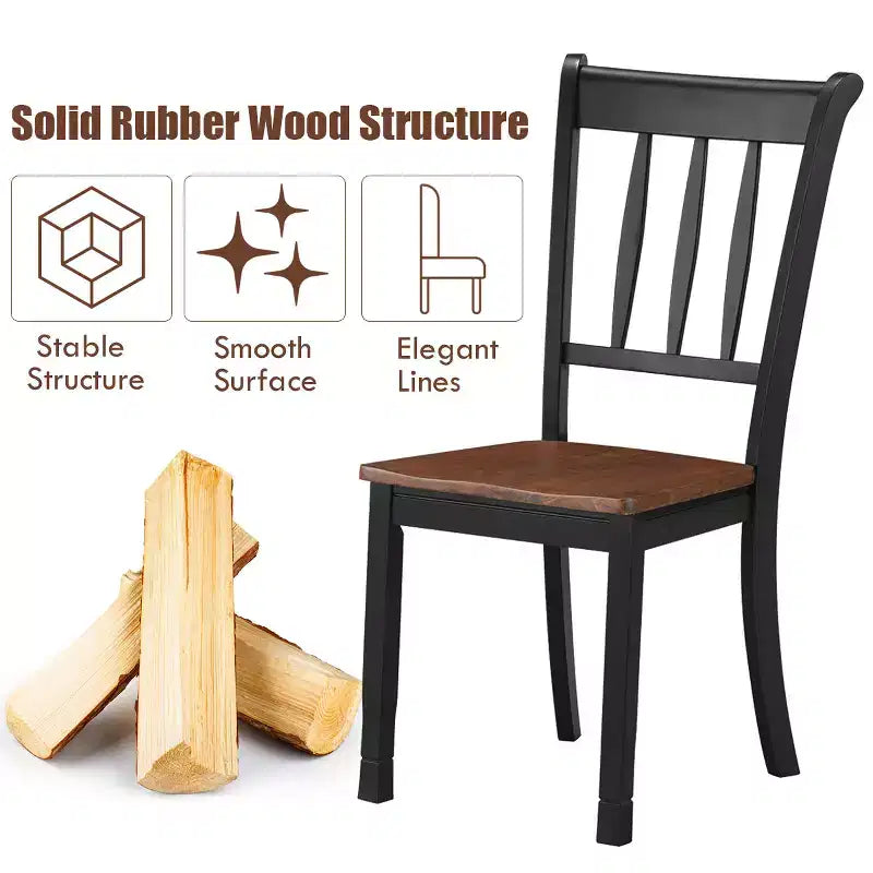 Costway Lot de 2 chaises de salle à manger en bois, dossier haut, style Whitesburg, pour cuisine, noir et blanc