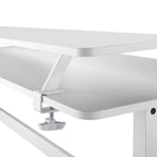 Tranzendesk Bureau Debout avec Étagère à Fixation par Pince - Poste de Travail 55 Assis-Debout avec Support Moniteur 55 - Blanc - Stand Steady
