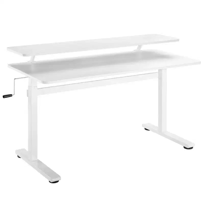 Tranzendesk Bureau Debout avec Étagère à Fixation par Pince - Poste de Travail 55 Assis-Debout avec Support Moniteur 55 - Blanc - Stand Steady