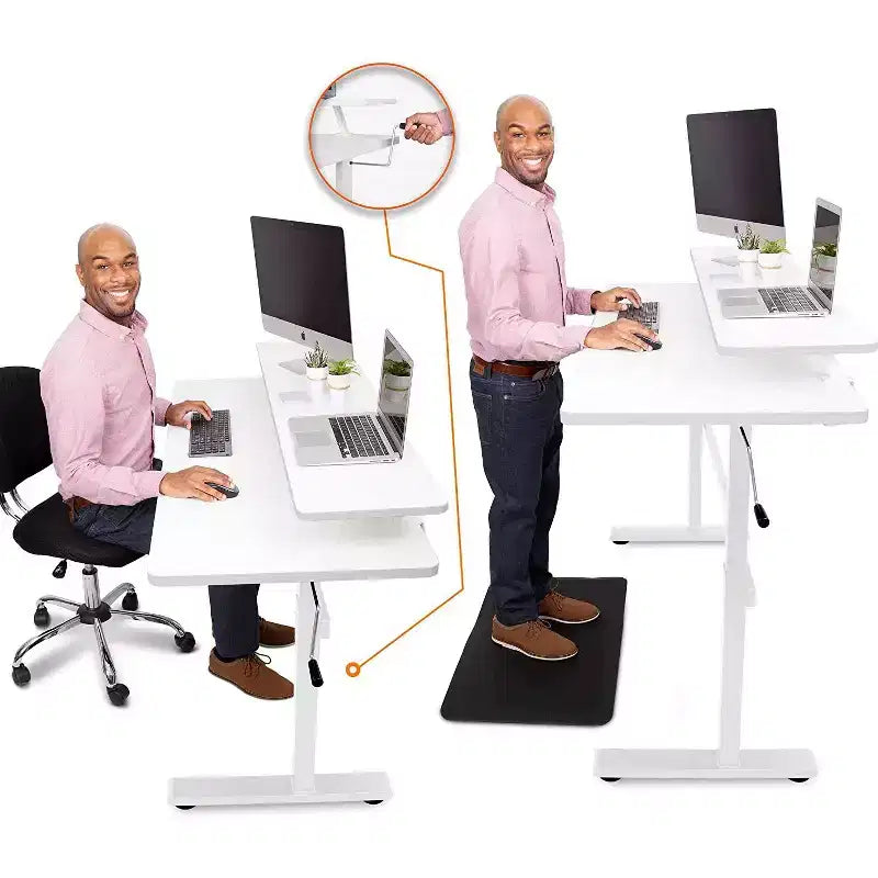 Tranzendesk Bureau Debout avec Étagère à Fixation par Pince - Poste de Travail 55 Assis-Debout avec Support Moniteur 55 - Blanc - Stand Steady