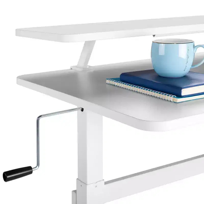 Tranzendesk Bureau Debout avec Étagère à Fixation par Pince - Poste de Travail 55 Assis-Debout avec Support Moniteur 55 - Blanc - Stand Steady