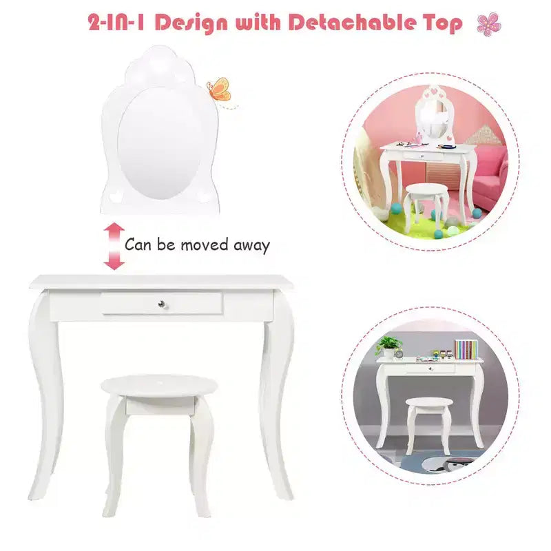 Costway Coiffeuse Enfant Princesse Table de Maquillage Jouet avec Miroir