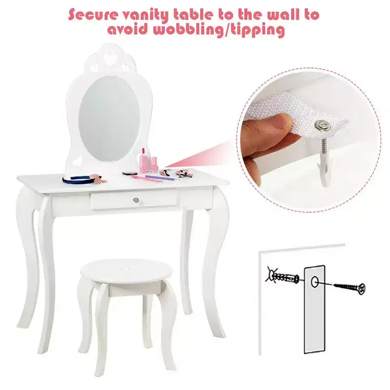 Costway Coiffeuse Enfant Princesse Table de Maquillage Jouet avec Miroir