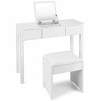 Costway Coiffeuse Blanche avec Tabouret et Boîte de Rangement