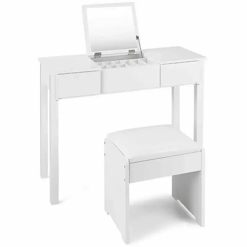 Costway Coiffeuse Blanche avec Tabouret et Boîte de Rangement