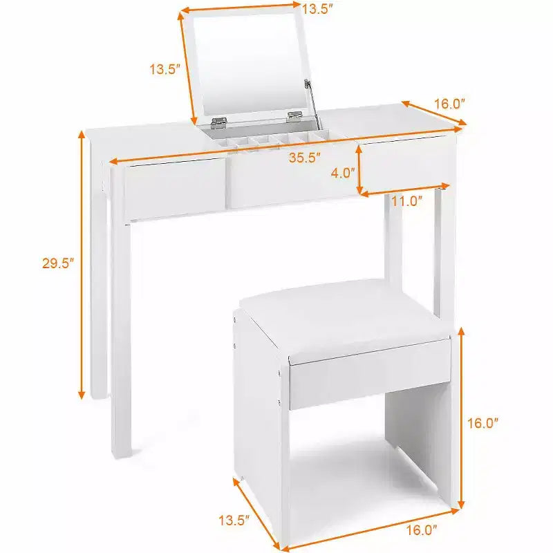 Costway Coiffeuse Blanche avec Tabouret et Boîte de Rangement