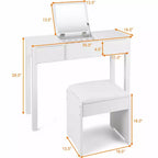 Costway Coiffeuse Blanche avec Tabouret et Boîte de Rangement