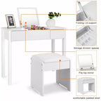 Costway Coiffeuse Blanche avec Tabouret et Boîte de Rangement