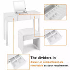 Costway Coiffeuse Blanche avec Tabouret et Boîte de Rangement