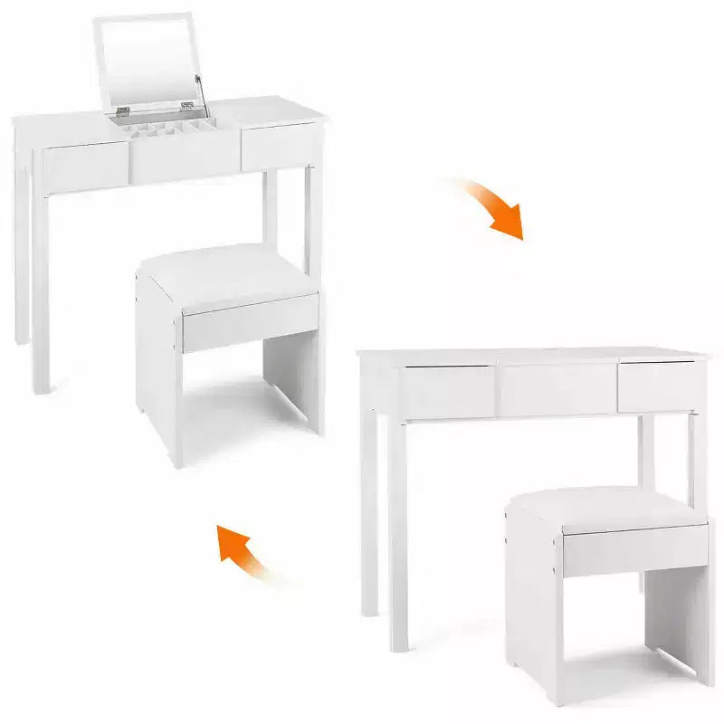 Costway Coiffeuse Blanche avec Tabouret et Boîte de Rangement