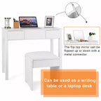 Costway Coiffeuse Blanche avec Tabouret et Boîte de Rangement