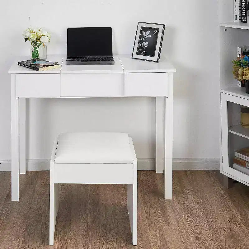 Costway Coiffeuse Blanche avec Tabouret et Boîte de Rangement