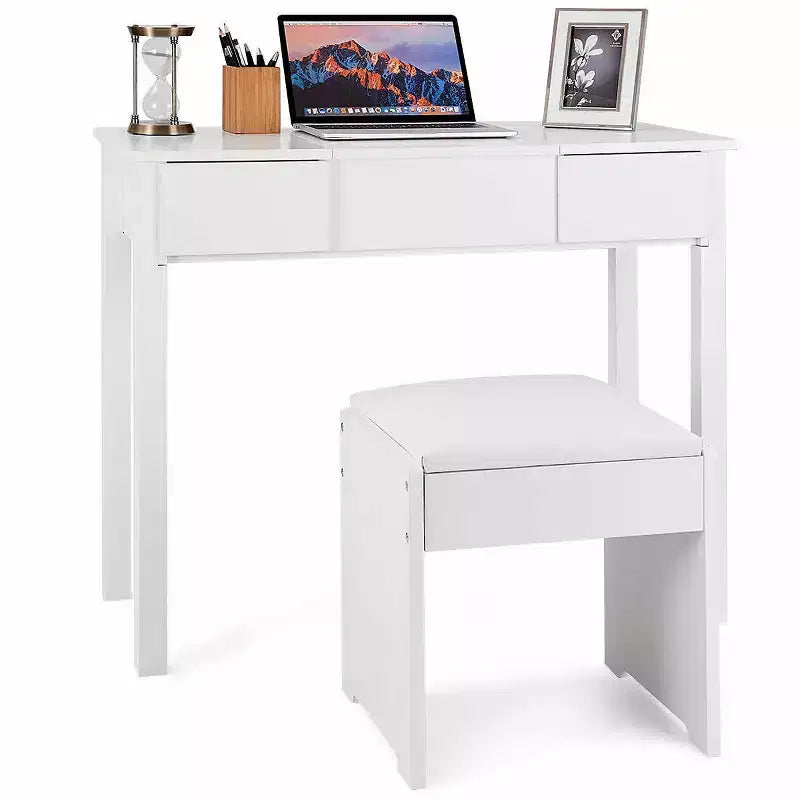 Costway Coiffeuse Blanche avec Tabouret et Boîte de Rangement