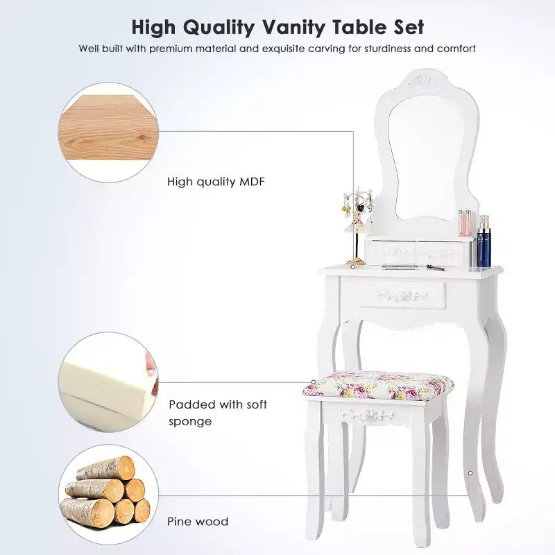 Costway Coiffeuse Blanche avec Tabouret et Tiroir