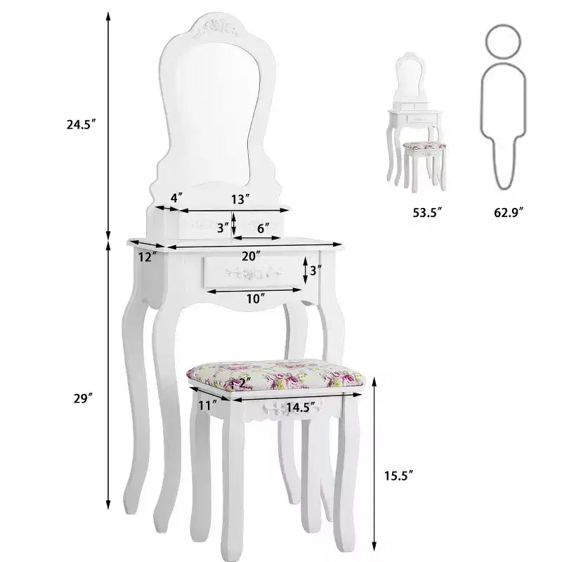 Costway Coiffeuse Blanche avec Tabouret et Tiroir