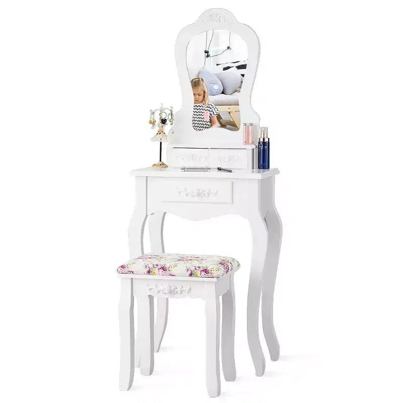 Costway Coiffeuse Blanche avec Tabouret et Tiroir