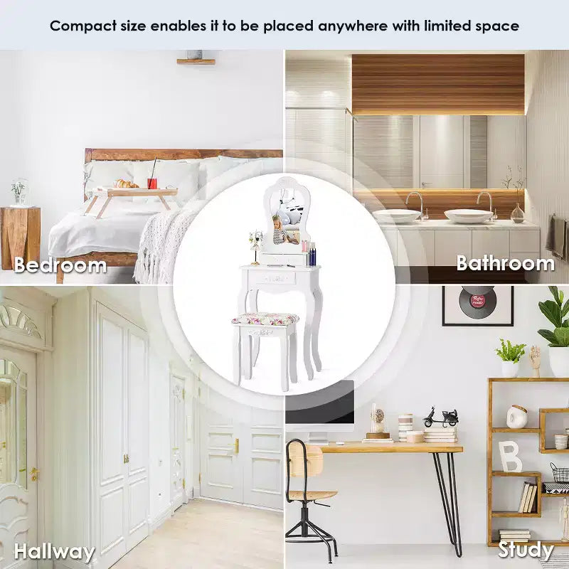 Costway Coiffeuse Blanche avec Tabouret et Tiroir