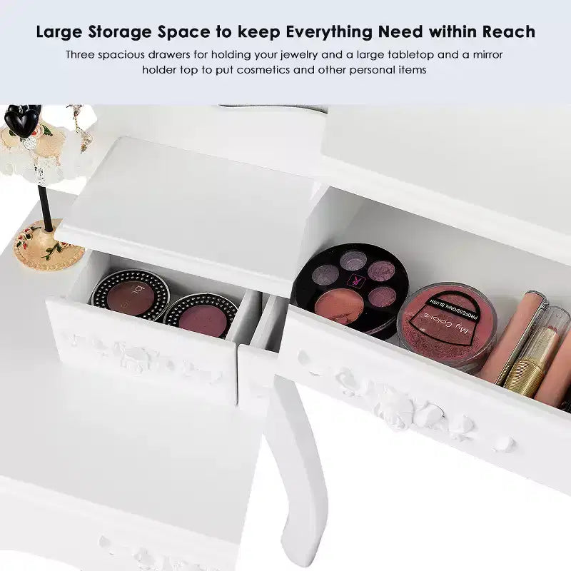 Costway Coiffeuse Blanche avec Tabouret et Tiroir