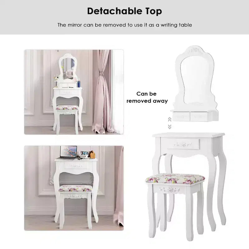 Costway Coiffeuse Blanche avec Tabouret et Tiroir