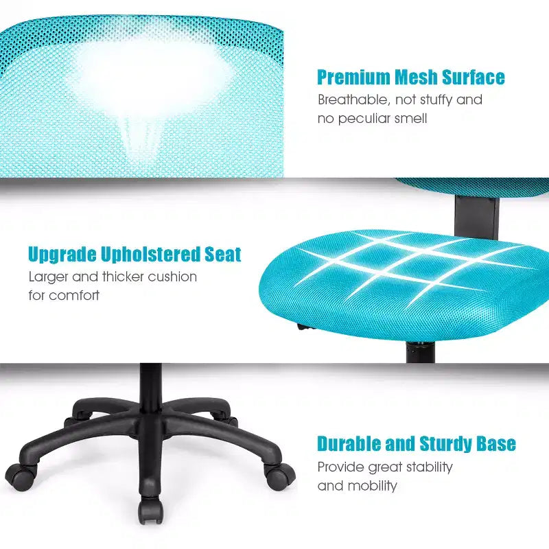 Chaise de bureau Costway en maille, sans accoudoirs, à dossier bas, réglable en hauteur, bleu/rose/violet