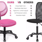 Chaise de bureau Costway en maille, sans accoudoirs, à dossier bas, réglable en hauteur, bleu/rose/violet