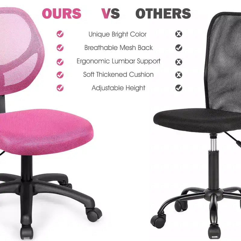 Chaise de bureau Costway en maille, sans accoudoirs, à dossier bas, réglable en hauteur, bleu/rose/violet
