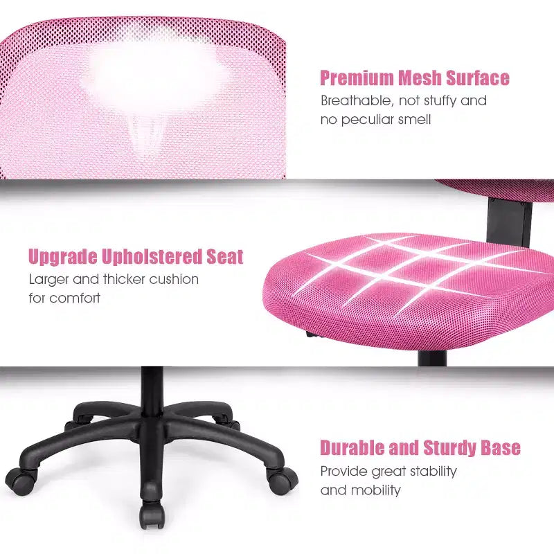 Chaise de bureau Costway en maille, sans accoudoirs, à dossier bas, réglable en hauteur, bleu/rose/violet